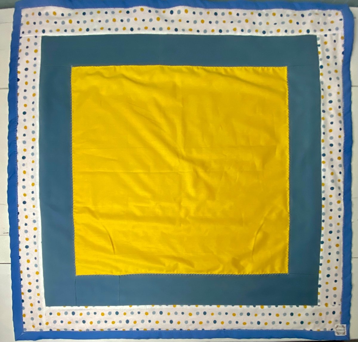 Baby Quilt- Blue and Gold Dots - The Southern Nest