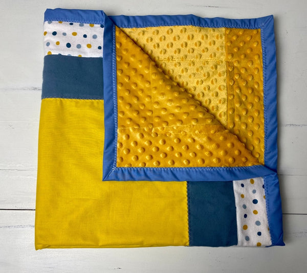 Baby Quilt- Blue and Gold Dots - The Southern Nest