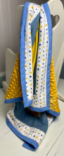 Baby Quilt- Blue and Gold Dots - The Southern Nest