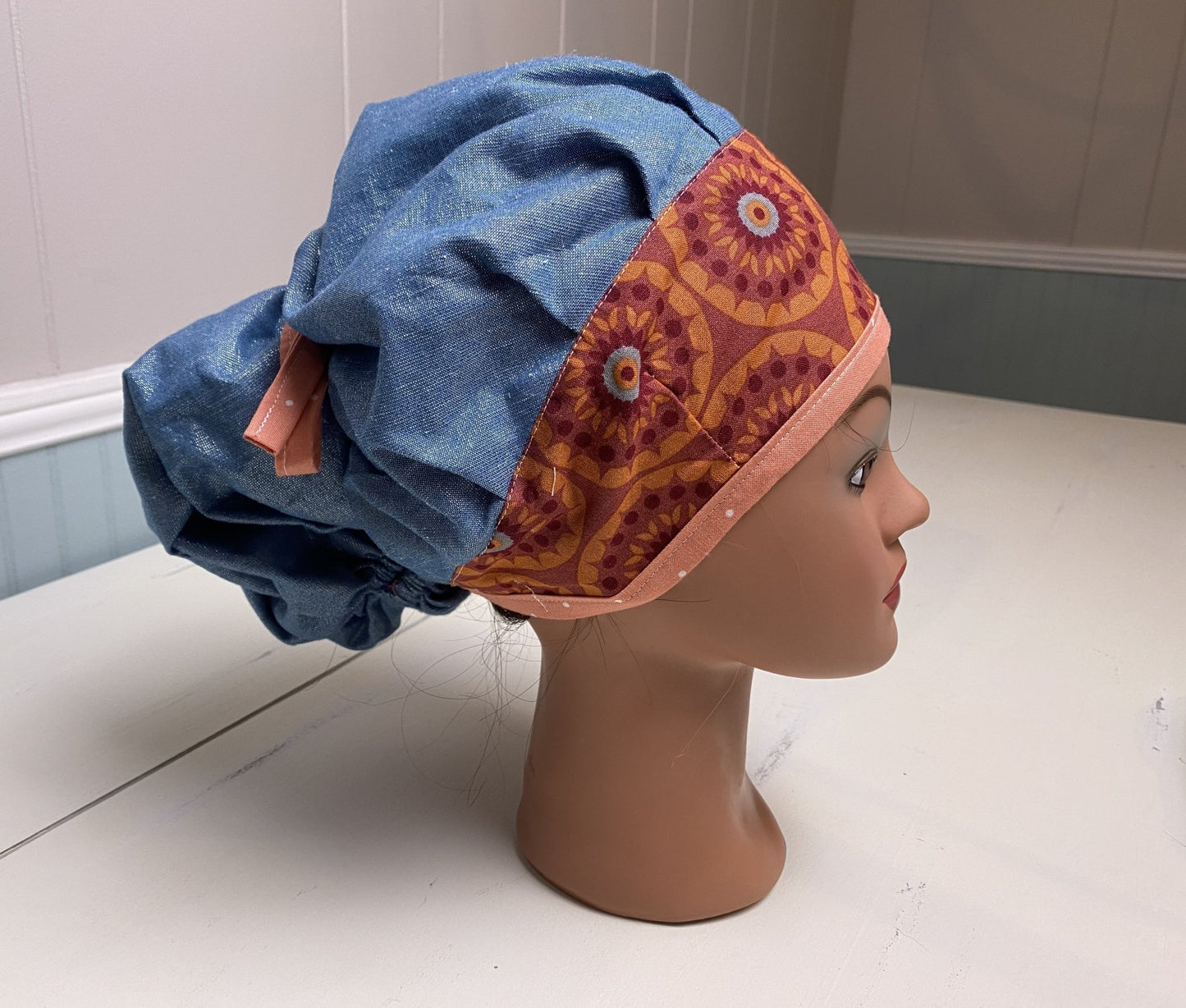 Bouffant Scrub Cap with Pony Tail- Sunset Colors - The Southern Nest