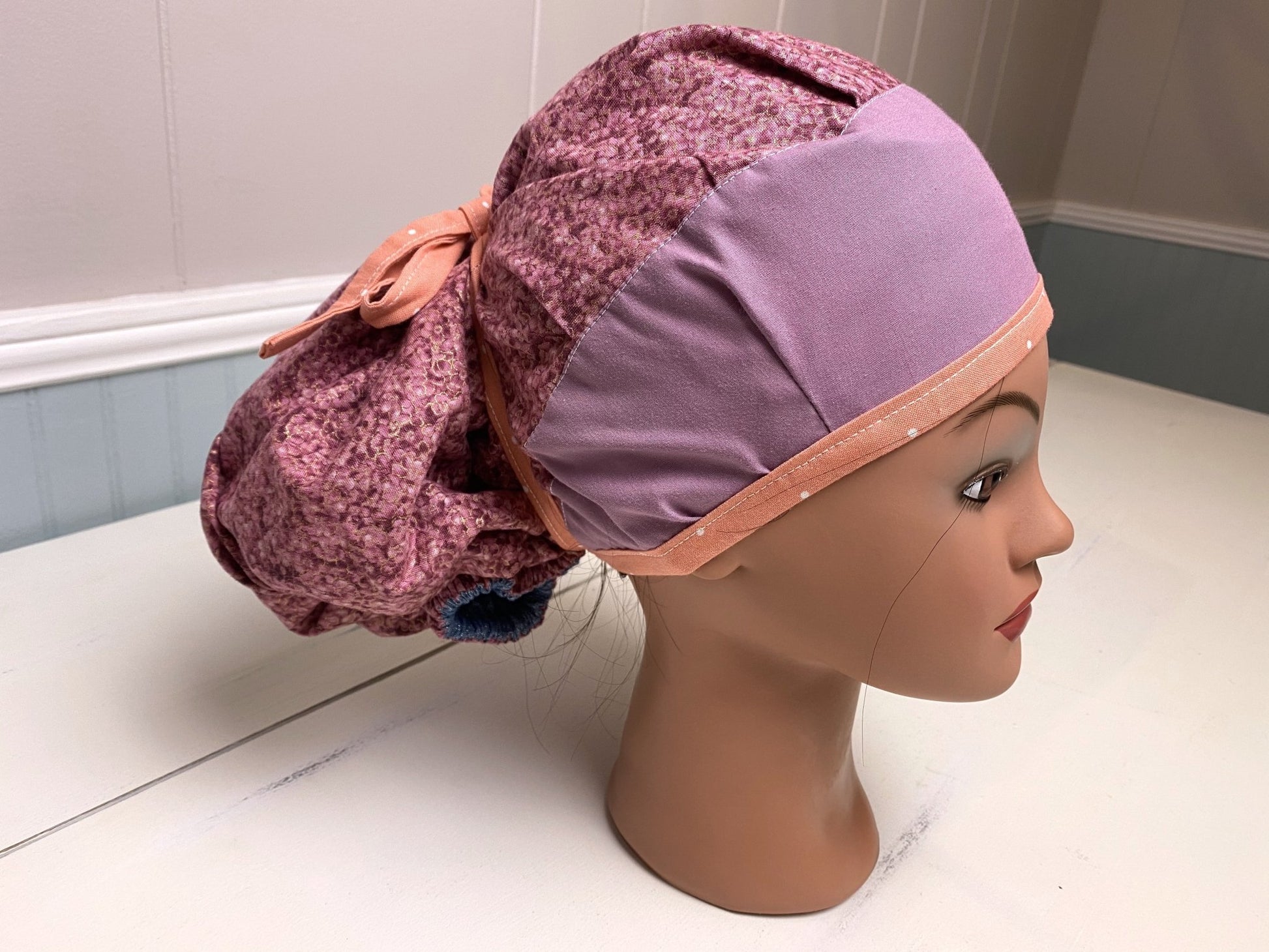 Bouffant Scrub Cap with Pony Tail- Sunset Colors - The Southern Nest