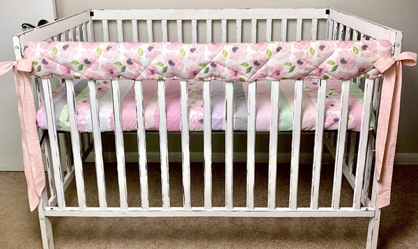 Crib Quilt and Rail Guard- Watercolor Floral - The Southern Nest