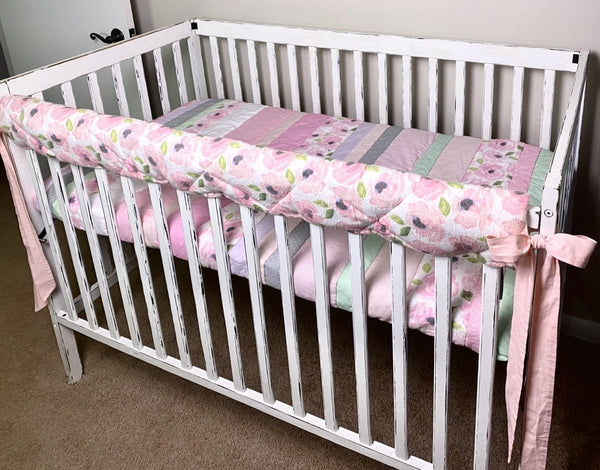 Crib Quilt and Rail Guard- Watercolor Floral - The Southern Nest