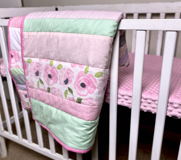 Crib Quilt Watercolor Floral - The Southern Nest