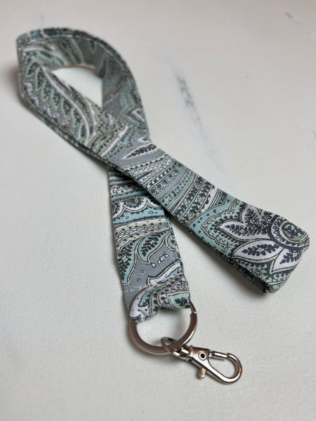 Lanyard- Blue and Green Paisley - The Southern Nest