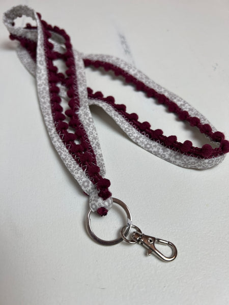 Lanyard- Gray Floral with Maroon Trim - The Southern Nest