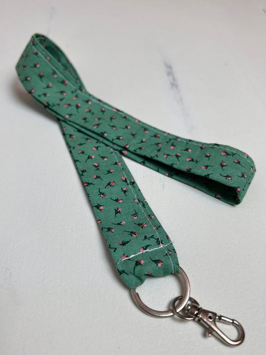 Lanyard- Rose Buds on Green - The Southern Nest