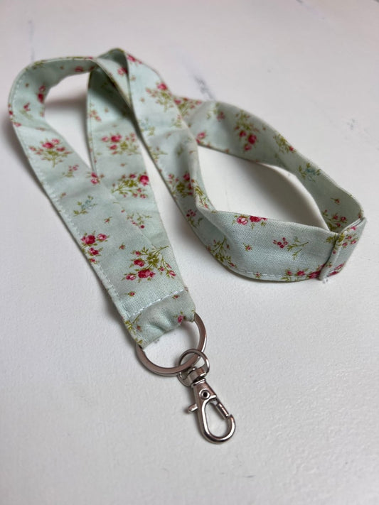 Lanyard- Vintage Floral on Blue - The Southern Nest