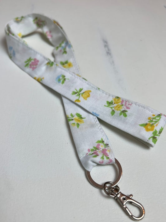 Lanyard- Vintage Floral on White - The Southern Nest